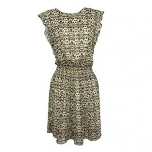 NWOT Mossimo Womens Ruffle Sleeve Fit & Flare Dress Back Keyhole Beige Gray